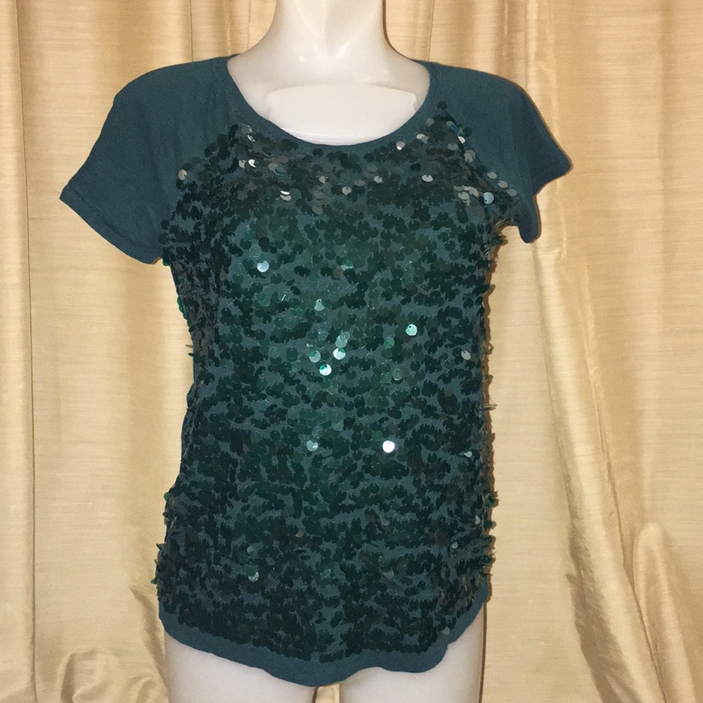 Anne Taylor Loft Green Sequined Shirt